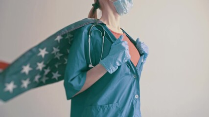 Wall Mural - doctor medic superhero with american flag instead of raincoat