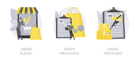 Wall Mural - online store purchase abstract concept vector illustration set. order placed and processed, shipping