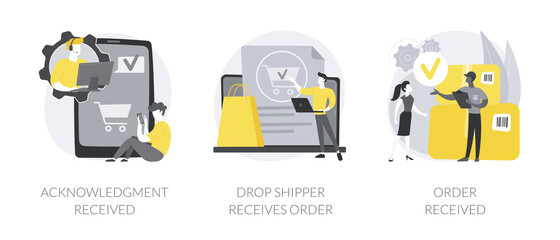 Wall Mural - order status abstract concept vector illustration set. acknowledgment received, drop-shipper receive