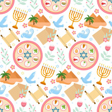 Passover Seamless Pattern. Pesach Endless Background, Texture. Jewish Holiday Backdrop. Vector Illustration