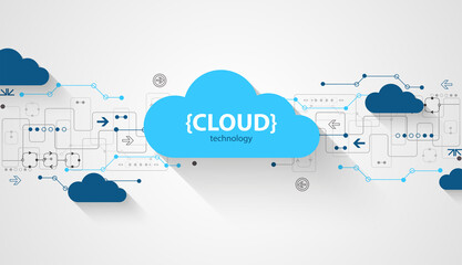 Fototapete - Cloud storage technology. Integrated digital web concept background.