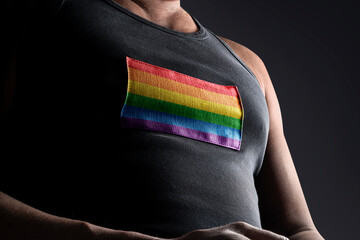 Wall Mural - The national flag of lgbt on the athlete's chest