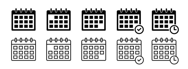 Set of calendar icons. Calendar icon, appointment schedule for apps and websites. Vector illustration.