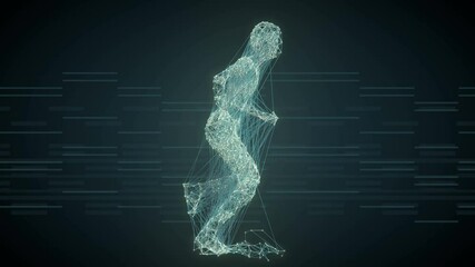 Aufkleber - Silhouette of a running man from lines and dots. 3d rendering loop animation. 4K