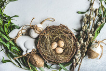 Conceptual Easter Bunny With Easter Eggs In A Nest