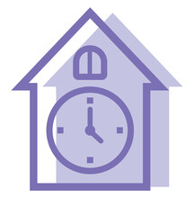 Purple House Clock, Illustration, Vector On White Background.