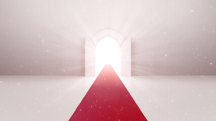 Door Opening to the brilliant Future, way to Heaven and Success. 3D illustration.