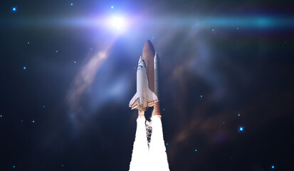 Wall Mural - the abstract intergalactic spaceship shuttle fly to the stars in outer space. elements of this image