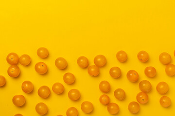 Poster - view from above orange color cherry tomatoes flay lay, simple minimalist style