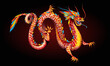 Drawing of Chinese dragon. Vector- stock. Ilustration isolated on black.
