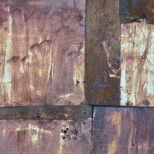 Old Aged Weathered Rusty Corroded Coat Iron Sheets Texture Pattern, Multiple Vertical Rusted Corroding Grunge Metal Patch Plates, Rustic Patched Hut Shack Wall Macro Closeup, Large Detailed Textured