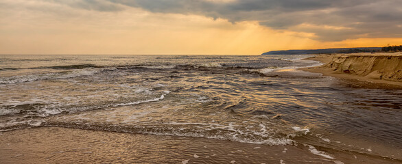 Wall Mural - Panoramic seascape from the seashore.