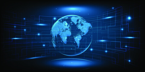 Digital communication system wire connecting network around the world.Dark blue futuristic for technology background  banner and wallpapers.Vector illustrations.