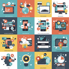Wall Mural - business, technology and management icon set for websites and mobile applications. flat vector illus