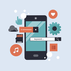 Wall Mural - mobile application and mobile app development concept. project development and business ideas. flat 