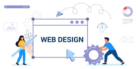 Wall Mural - building website project as programming homepage process tiny person modern vector illustration conc