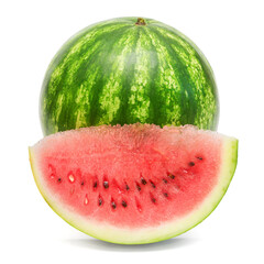 Wall Mural - Whole watermelon and slice isolated on a white background