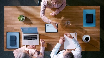 Wall Mural - Top view of woman having a job interview.