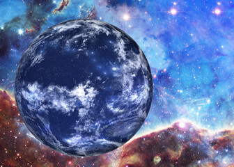 Wall Mural - blue fiction planet somewhere in extreme deep space far galaxies and stardust. science fiction backg