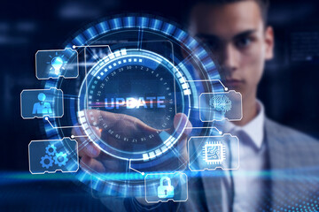 business, technology, internet and network concept. update software computer program upgrade.