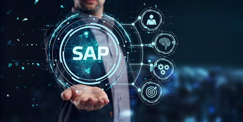 SAP System Software Automation concept on virtual screen data center. Business, modern technology, internet and networking concept