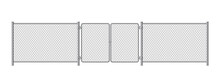 Metal Fence Panels With Welded Wire Mesh In Realistic Style. Gate Steel Chain Link Template.