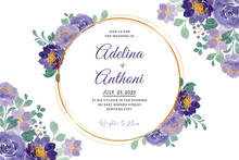 Wedding Invitation Card With Soft Purple Floral Watercolor