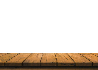 Wall Mural - brown empty wooden table top isolated on white background, used for product placement or wooden boar