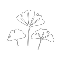 Wall Mural - Ginkgo biloba Continuous one line drawing. Abstract botany minimalist poster. Vector illustration for badge, logo element or shirt print