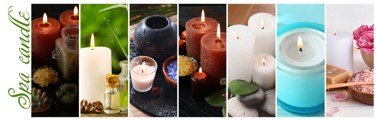 Poster - Collage of different aroma candles on white background