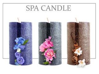 Poster - Different aroma candles on white background