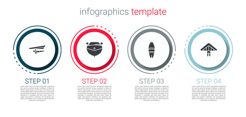 Sticker - Set Hang glider, Speedboat, Surfboard and . Business infographic template. Vector.