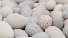 Multicolored Easter Egg Background. Beautiful Easter Wallpaper With, Speckled Pale Eggs. 3D Render 