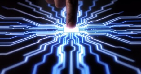 AI Computer Scanning Fingerprint To Power On Secure System. Technology And AI Related Concept.