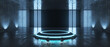 © fotomaximum - Futuristic Sci Fi Empty Stage neon. 3d rendering