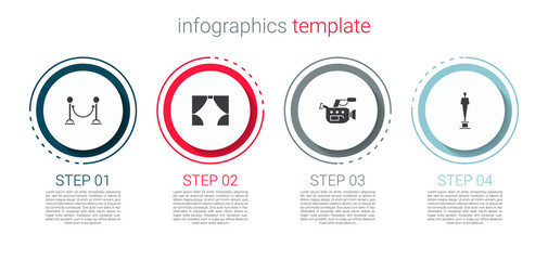 Canvas Print - Set Rope barrier, Curtain, Cinema camera and Movie trophy. Business infographic template. Vector.