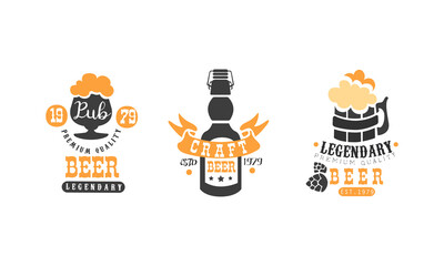 Canvas Print - Legendary Craft Beer Logo Templates Design Set, Brewing Company, Pub, Bar Vintage Labels Vector Illustration