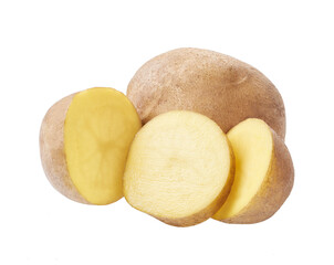 Two potatoes cut in half (slices). Isolated over white background.