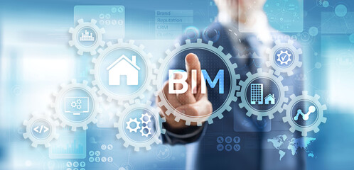 Wall Mural - BIM Building Information Modeling Technology concept on virtual screen.