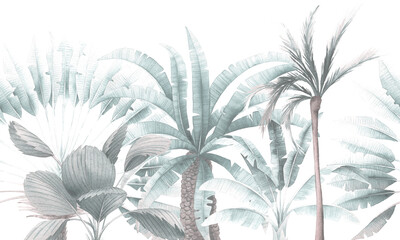 Naklejka na meble Vintage tropical palm trees. Seamless floral pattern with tropical trees on summer background. Template design for textiles, interior, clothes, wallpaper. Watercolot illustration.  Botanical art