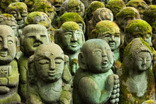 Buddhist Stone Statues At The Otagi Nenbutsu Ji Temple In Kyoto, Japan