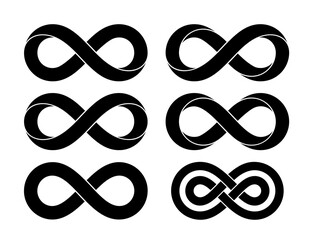 set of infinity signs made of different types of torsion and intersection. vector tattoo flat design