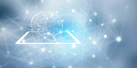 2d illustration Concept of thinking, background with brain, Abstract Artificial intelligence. Technology web background
