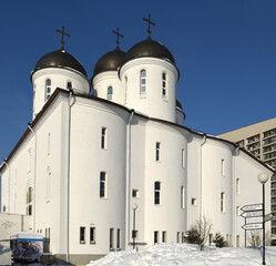 Wall Mural - Saint Sergius of Radonezh cathedral at Khodynka Field in sunny winter day. Moscow