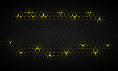 Wall Mural - black hexagonal technology abstract vector background with yellow bright energy flashes under hexago