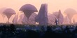 Futuristic scenery. Alien planet. Science fiction theme. Colorful artistic landscape. 2d illustration.