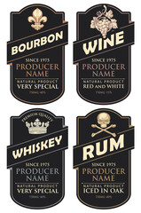Wall Mural - set of four vector labels for various alcoholic beverages in the figured frames. black labels for bo