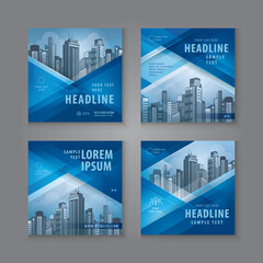 Wall Mural - square template social media post design for digital marketing, abstract blue geometric triangle bac