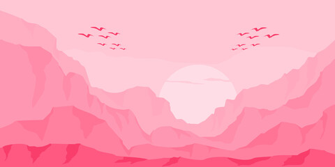 creative pink landscape scenery background wallpaper for backdrop, web banner template design and desktop wallpaper