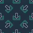 © vector_v - Line Download icon isolated seamless pattern on black background. Upload button. Load symbol. Arrow point to down. Vector.